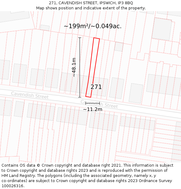 271, CAVENDISH STREET, IPSWICH, IP3 8BQ: Plot and title map