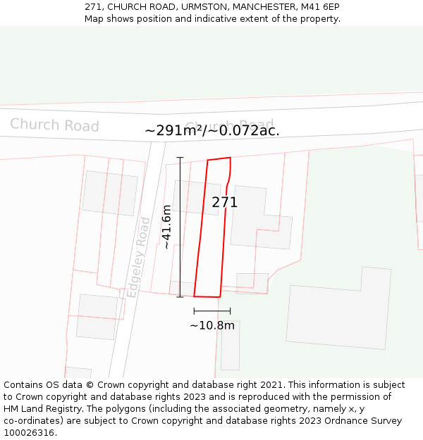 271, CHURCH ROAD, URMSTON, MANCHESTER, M41 6EP: Plot and title map