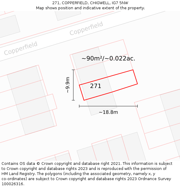 271, COPPERFIELD, CHIGWELL, IG7 5NW: Plot and title map