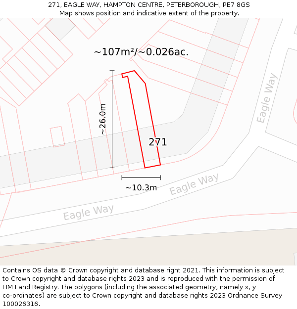 271, EAGLE WAY, HAMPTON CENTRE, PETERBOROUGH, PE7 8GS: Plot and title map