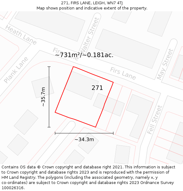 271, FIRS LANE, LEIGH, WN7 4TJ: Plot and title map