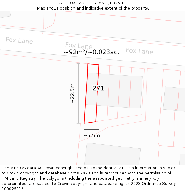 271, FOX LANE, LEYLAND, PR25 1HJ: Plot and title map