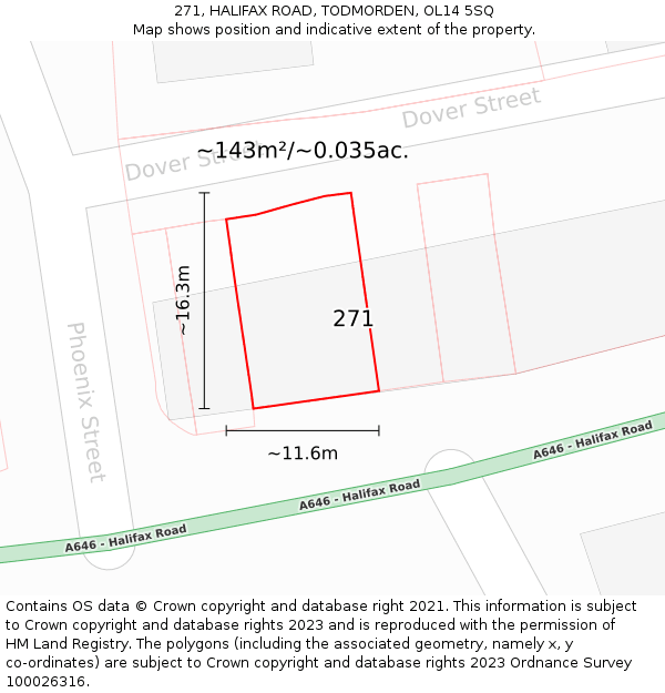 271, HALIFAX ROAD, TODMORDEN, OL14 5SQ: Plot and title map