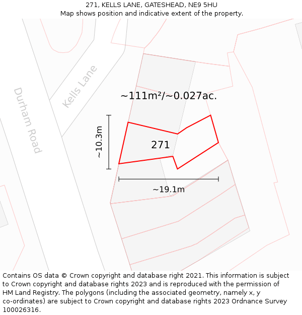 271, KELLS LANE, GATESHEAD, NE9 5HU: Plot and title map