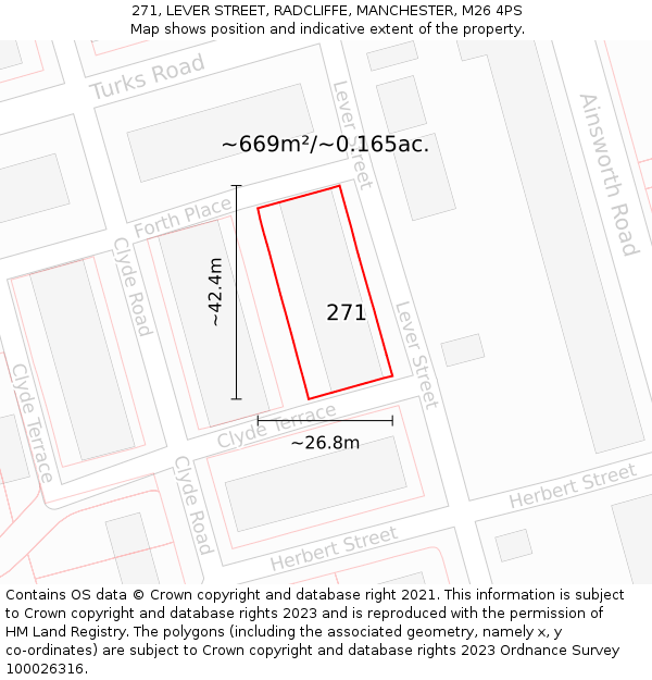 271, LEVER STREET, RADCLIFFE, MANCHESTER, M26 4PS: Plot and title map