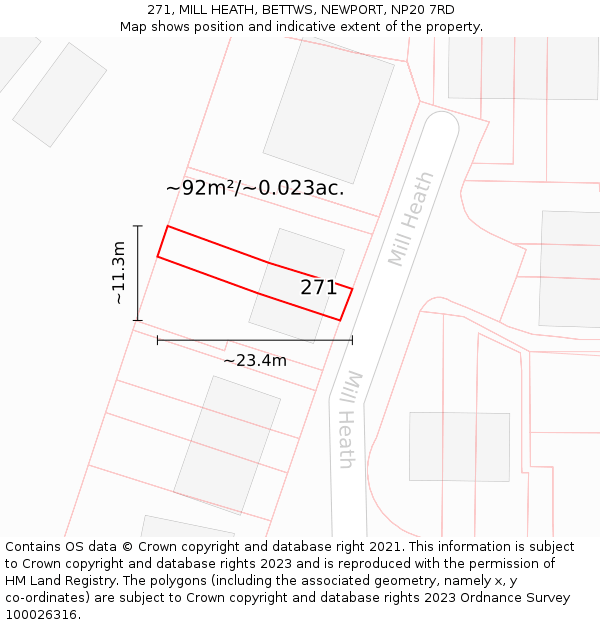 271, MILL HEATH, BETTWS, NEWPORT, NP20 7RD: Plot and title map