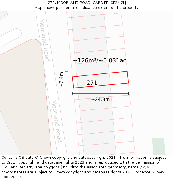 271, MOORLAND ROAD, CARDIFF, CF24 2LJ: Plot and title map