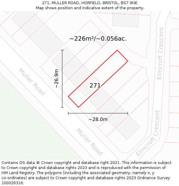 271, MULLER ROAD, HORFIELD, BRISTOL, BS7 9NE: Plot and title map