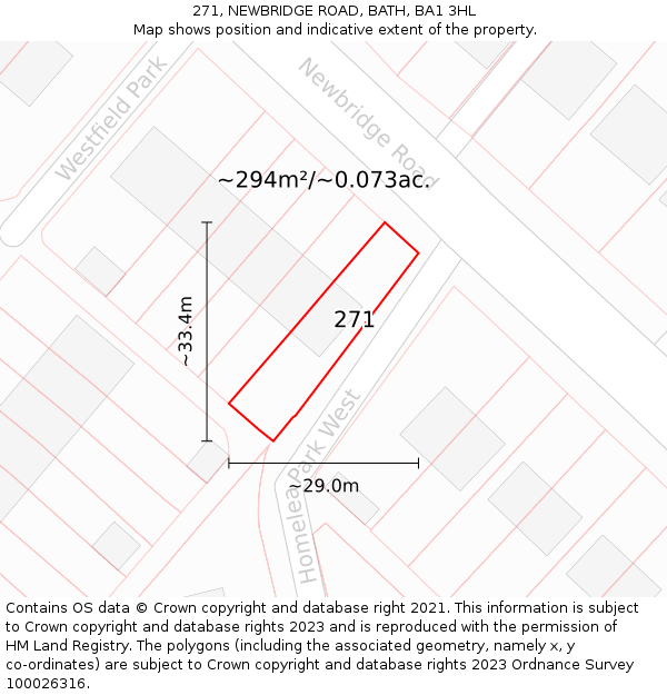 271, NEWBRIDGE ROAD, BATH, BA1 3HL: Plot and title map