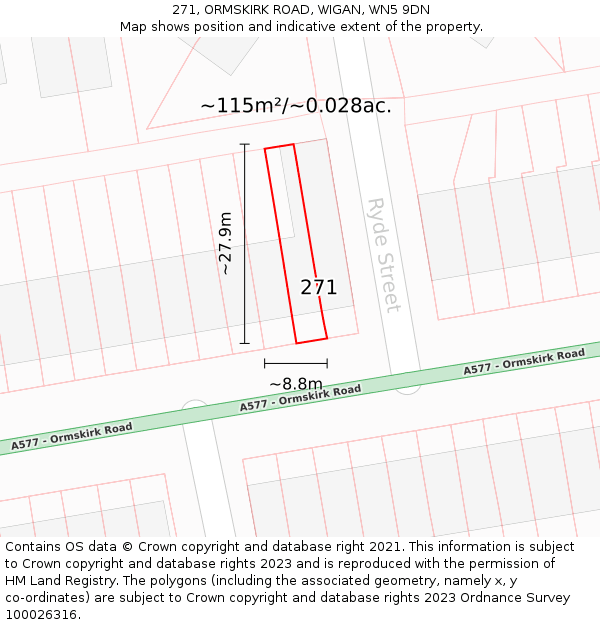 271, ORMSKIRK ROAD, WIGAN, WN5 9DN: Plot and title map