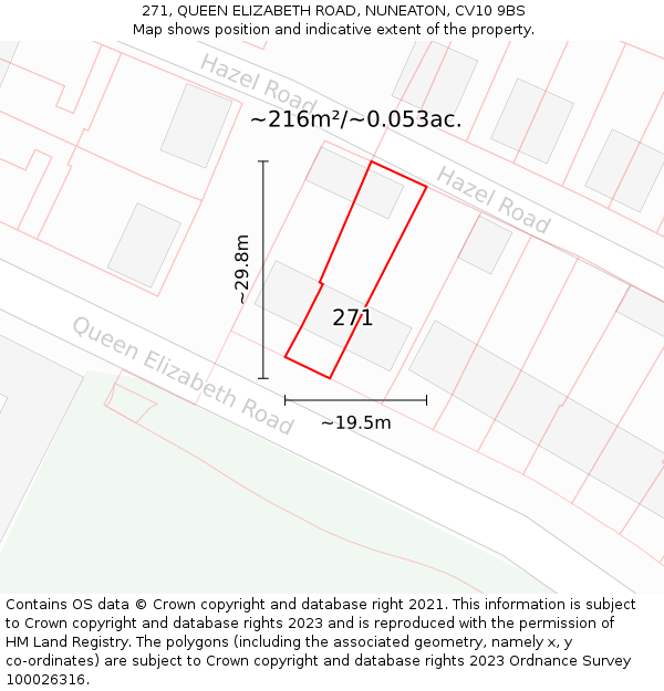 271, QUEEN ELIZABETH ROAD, NUNEATON, CV10 9BS: Plot and title map