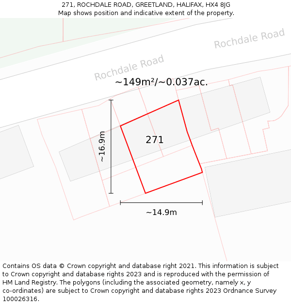 271, ROCHDALE ROAD, GREETLAND, HALIFAX, HX4 8JG: Plot and title map