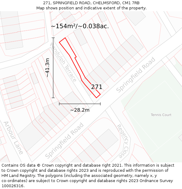 271, SPRINGFIELD ROAD, CHELMSFORD, CM1 7RB: Plot and title map