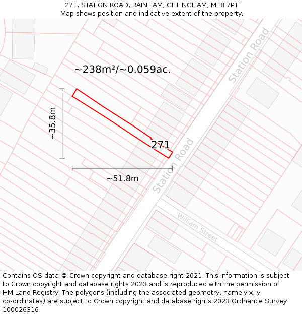 271, STATION ROAD, RAINHAM, GILLINGHAM, ME8 7PT: Plot and title map
