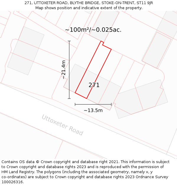 271, UTTOXETER ROAD, BLYTHE BRIDGE, STOKE-ON-TRENT, ST11 9JR: Plot and title map