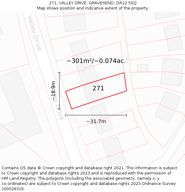 271, VALLEY DRIVE, GRAVESEND, DA12 5SQ: Plot and title map