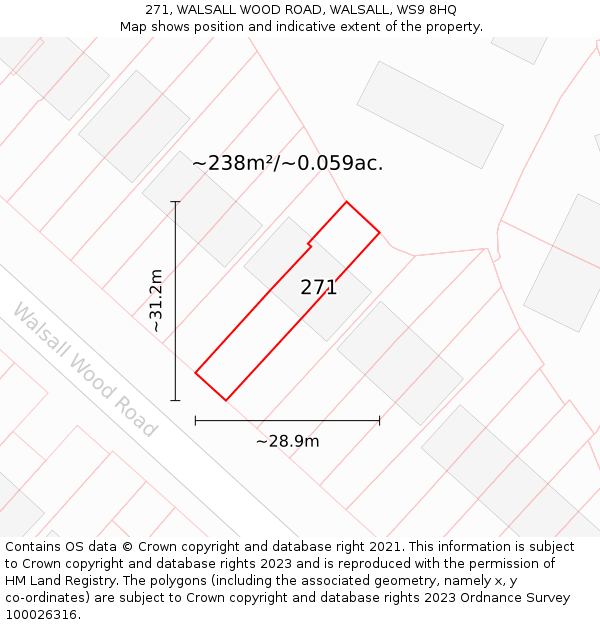 271, WALSALL WOOD ROAD, WALSALL, WS9 8HQ: Plot and title map