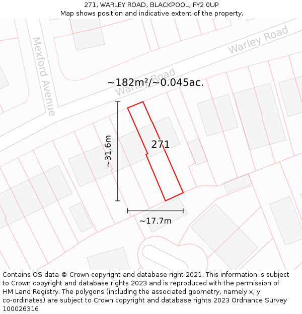 271, WARLEY ROAD, BLACKPOOL, FY2 0UP: Plot and title map