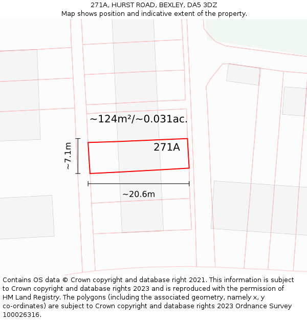 271A, HURST ROAD, BEXLEY, DA5 3DZ: Plot and title map