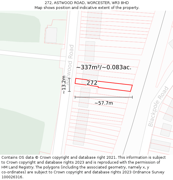 272, ASTWOOD ROAD, WORCESTER, WR3 8HD: Plot and title map