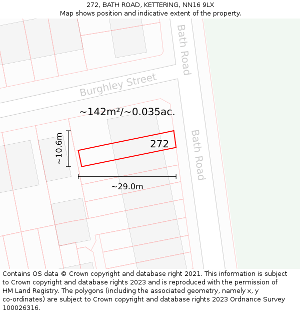 272, BATH ROAD, KETTERING, NN16 9LX: Plot and title map