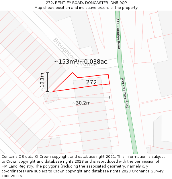 272, BENTLEY ROAD, DONCASTER, DN5 9QP: Plot and title map
