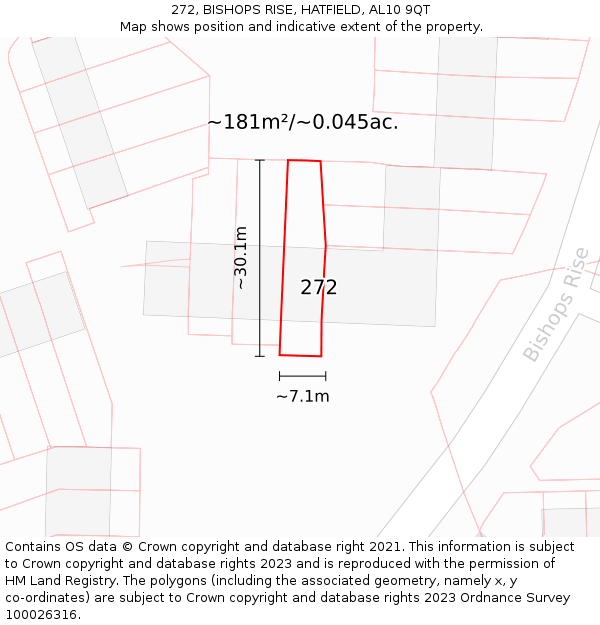 272, BISHOPS RISE, HATFIELD, AL10 9QT: Plot and title map