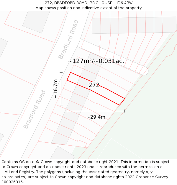 272, BRADFORD ROAD, BRIGHOUSE, HD6 4BW: Plot and title map