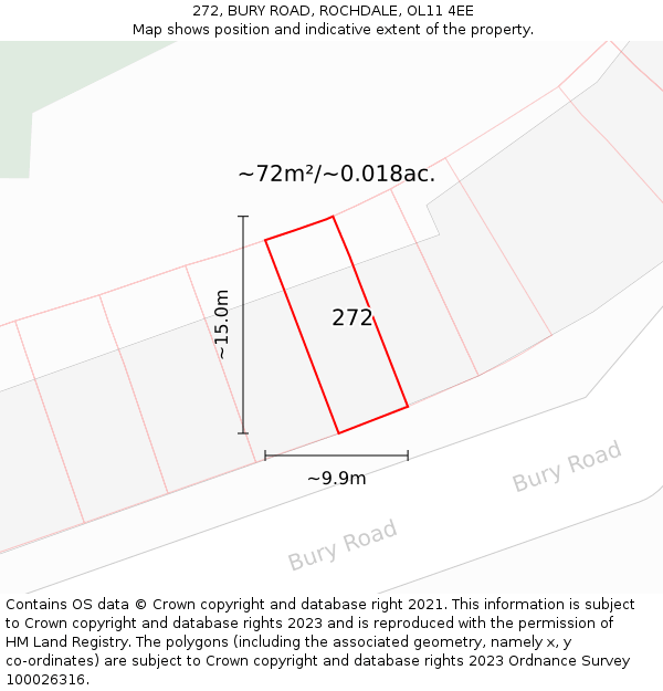272, BURY ROAD, ROCHDALE, OL11 4EE: Plot and title map