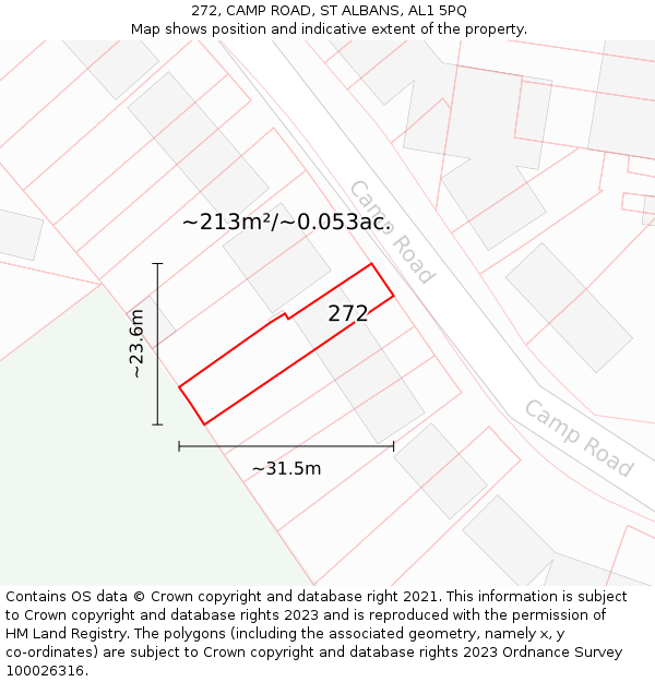 272, CAMP ROAD, ST ALBANS, AL1 5PQ: Plot and title map