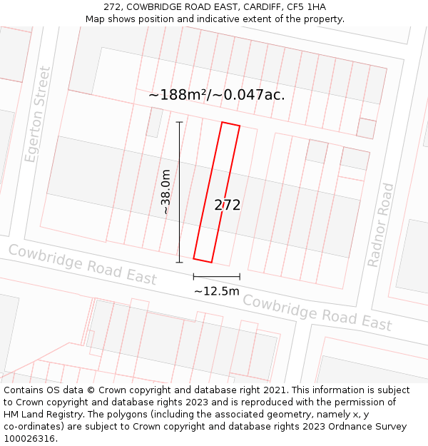 272, COWBRIDGE ROAD EAST, CARDIFF, CF5 1HA: Plot and title map