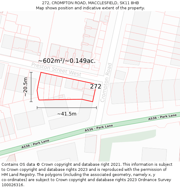 272, CROMPTON ROAD, MACCLESFIELD, SK11 8HB: Plot and title map