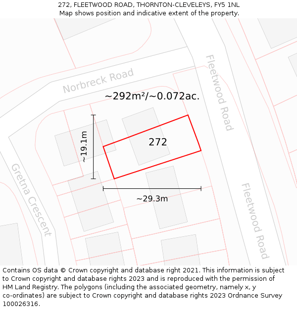 272, FLEETWOOD ROAD, THORNTON-CLEVELEYS, FY5 1NL: Plot and title map