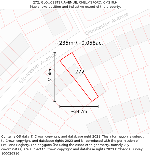 272, GLOUCESTER AVENUE, CHELMSFORD, CM2 9LH: Plot and title map