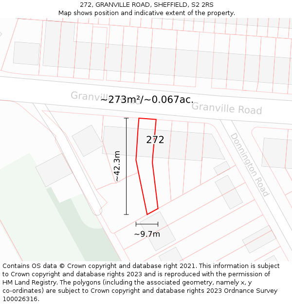 272, GRANVILLE ROAD, SHEFFIELD, S2 2RS: Plot and title map