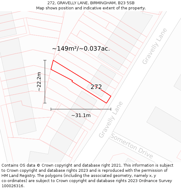 272, GRAVELLY LANE, BIRMINGHAM, B23 5SB: Plot and title map