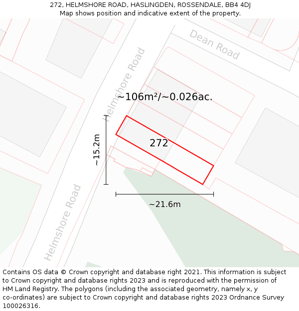 272, HELMSHORE ROAD, HASLINGDEN, ROSSENDALE, BB4 4DJ: Plot and title map