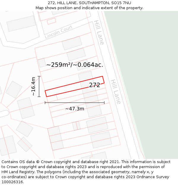 272, HILL LANE, SOUTHAMPTON, SO15 7NU: Plot and title map