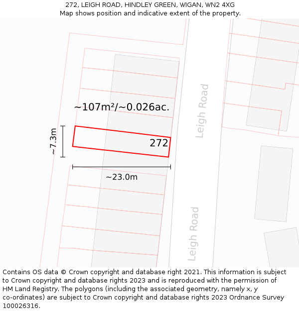 272, LEIGH ROAD, HINDLEY GREEN, WIGAN, WN2 4XG: Plot and title map