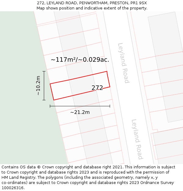 272, LEYLAND ROAD, PENWORTHAM, PRESTON, PR1 9SX: Plot and title map