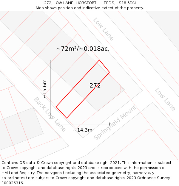 272, LOW LANE, HORSFORTH, LEEDS, LS18 5DN: Plot and title map