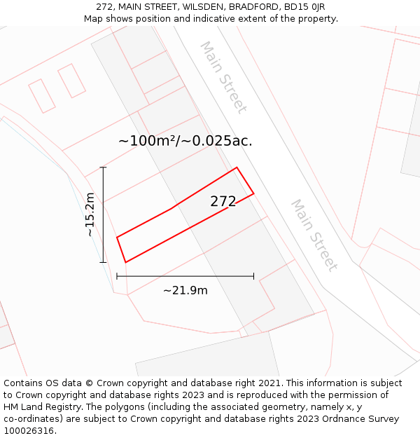 272, MAIN STREET, WILSDEN, BRADFORD, BD15 0JR: Plot and title map