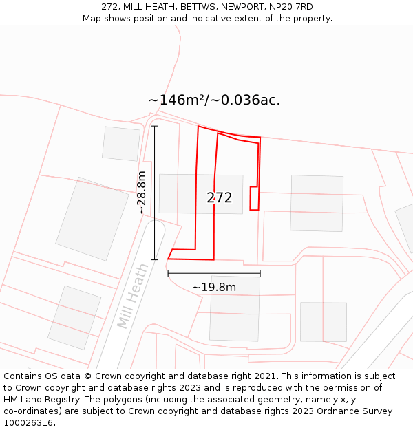 272, MILL HEATH, BETTWS, NEWPORT, NP20 7RD: Plot and title map