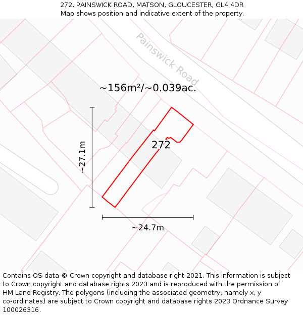 272, PAINSWICK ROAD, MATSON, GLOUCESTER, GL4 4DR: Plot and title map