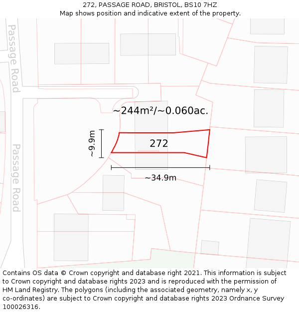 272, PASSAGE ROAD, BRISTOL, BS10 7HZ: Plot and title map