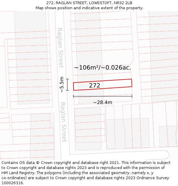 272, RAGLAN STREET, LOWESTOFT, NR32 2LB: Plot and title map
