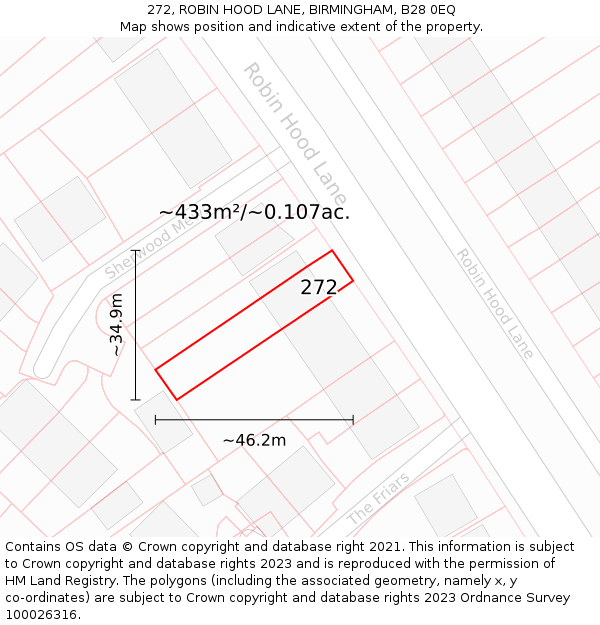 272, ROBIN HOOD LANE, BIRMINGHAM, B28 0EQ: Plot and title map
