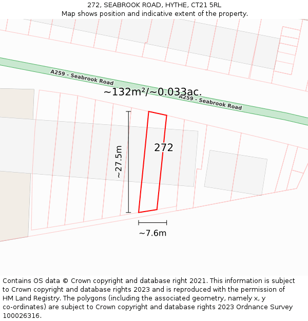 272, SEABROOK ROAD, HYTHE, CT21 5RL: Plot and title map