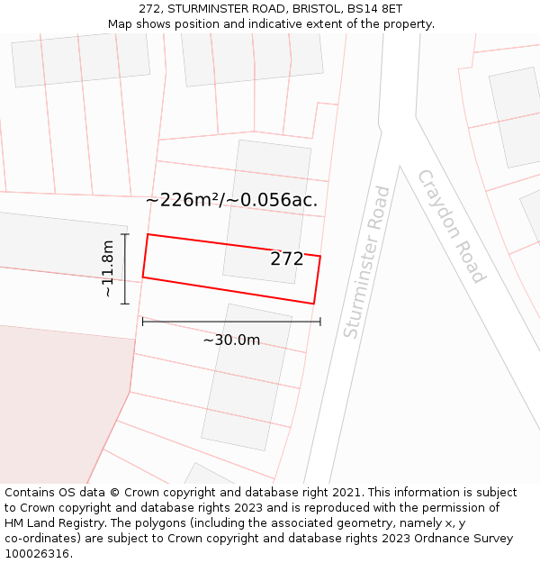 272, STURMINSTER ROAD, BRISTOL, BS14 8ET: Plot and title map