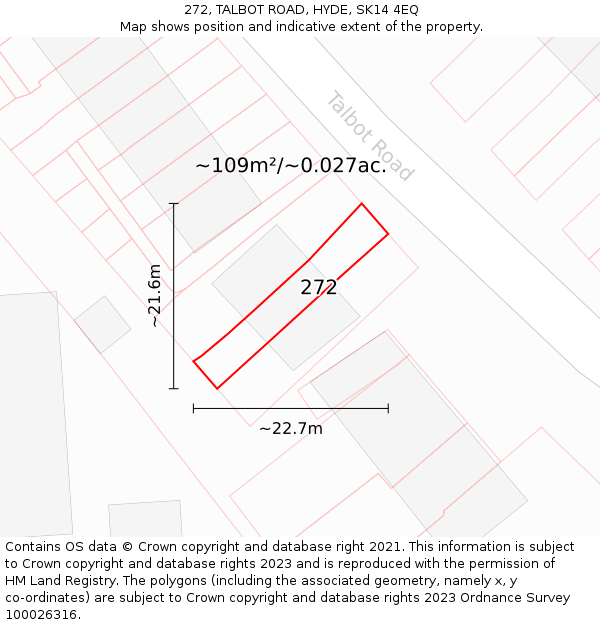 272, TALBOT ROAD, HYDE, SK14 4EQ: Plot and title map